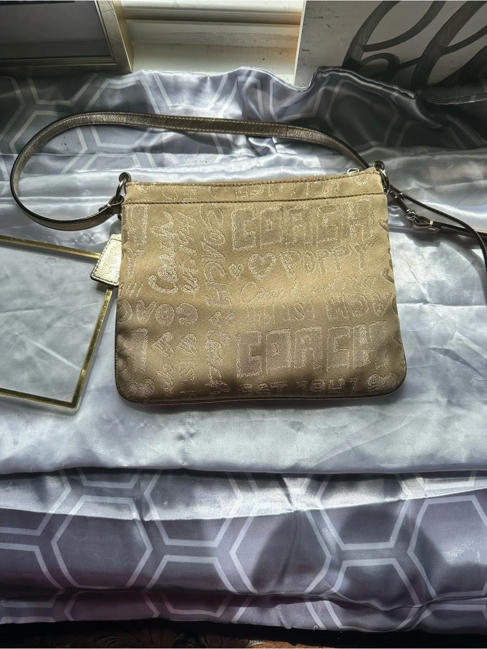 Coach Gold Metallic Signature PoppyCrossbody Bag - Coach